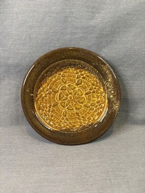 Studio Pottery Garlic Grater Trinket Dish Small Plate Mandala Pattern Signed